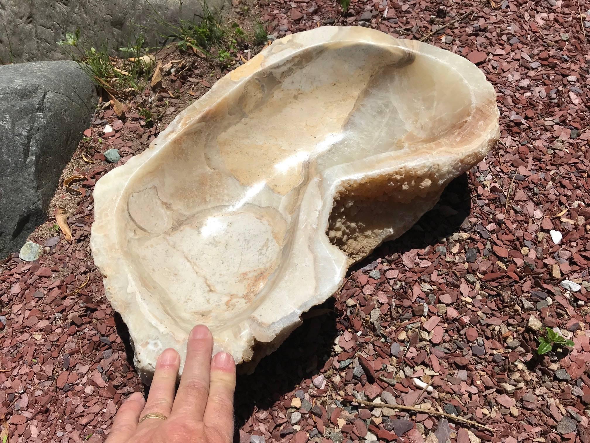 Hand-Carved Precious Onyx Stone Water Bowl and Planter