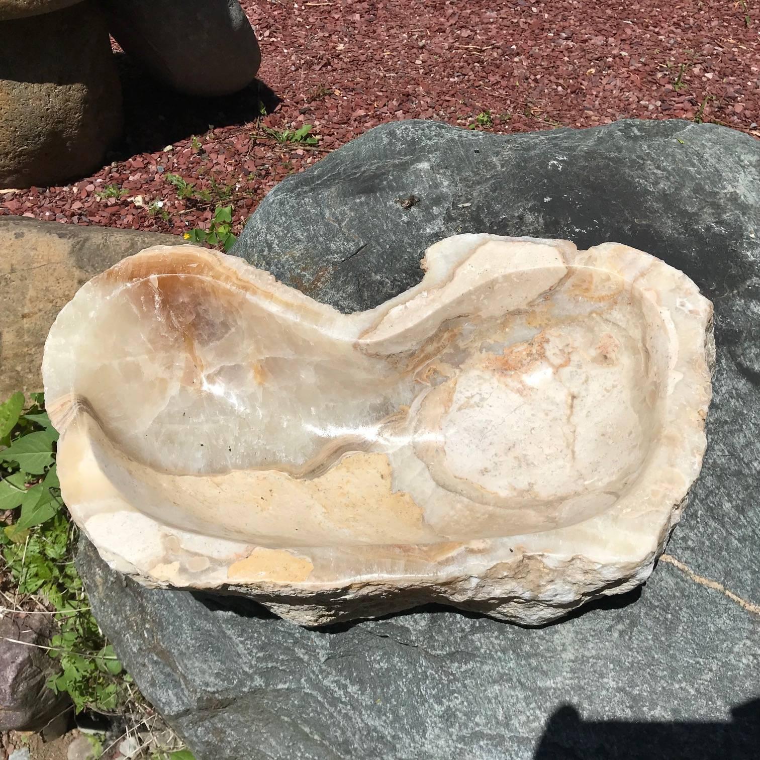  Precious Onyx Stone Water Bowl and Planter In Good Condition In South Burlington, VT