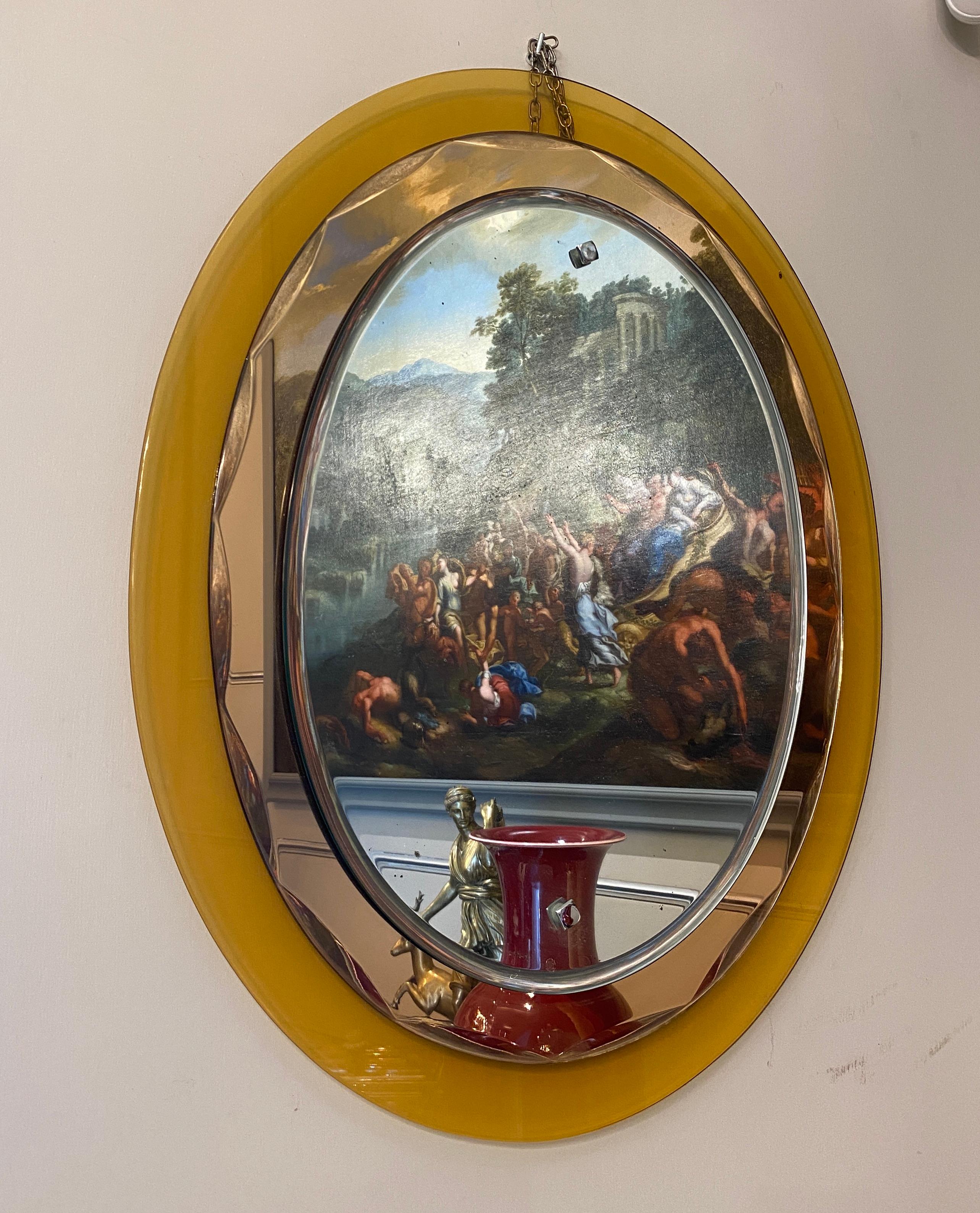 Mid-Century Modern Precious Oval Shaped Mirror Attributed to Max Ingrand for Fontana Arte, 1960s For Sale