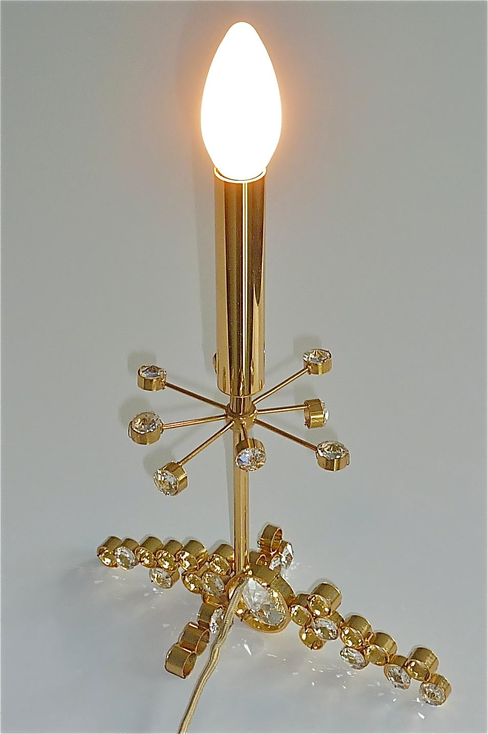 Precious Palwa Table Lamp Gilt Brass Faceted Crystal Glass Lobmeyr Style 1950s For Sale 5