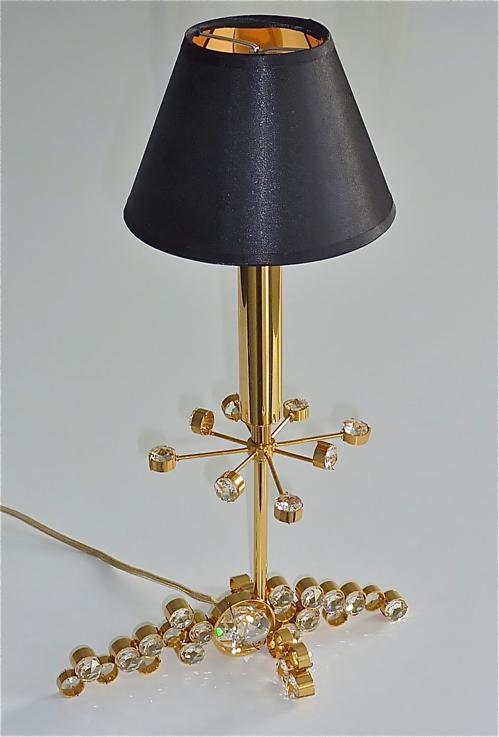 German Precious Palwa Table Lamp Gilt Brass Faceted Crystal Glass Lobmeyr Style 1950s For Sale