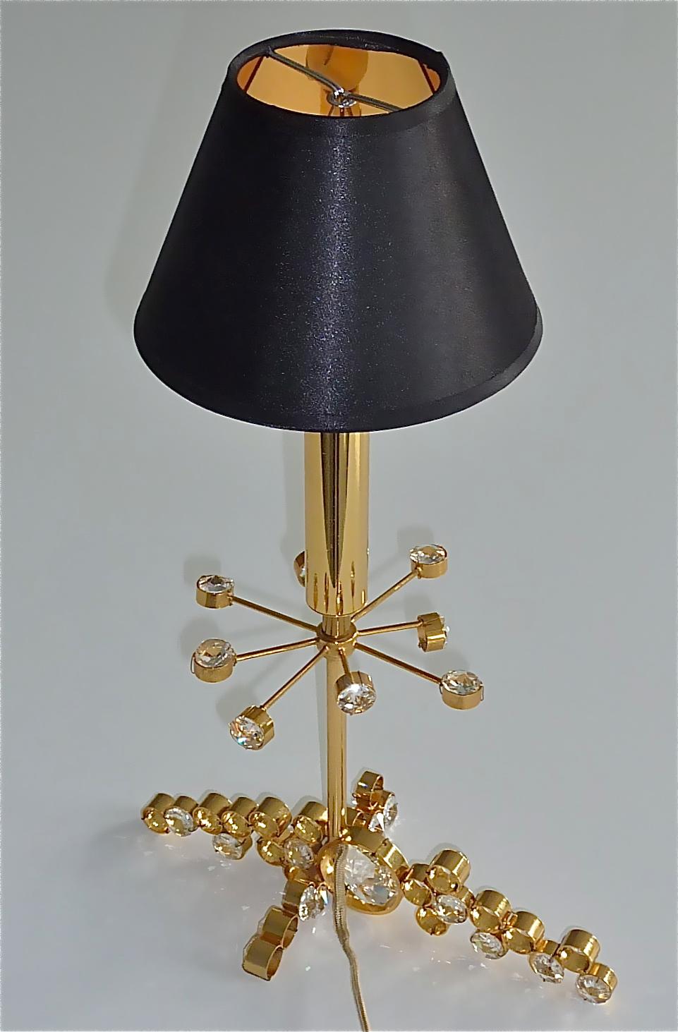 Hand-Crafted Precious Palwa Table Lamp Gilt Brass Faceted Crystal Glass Lobmeyr Style 1950s For Sale