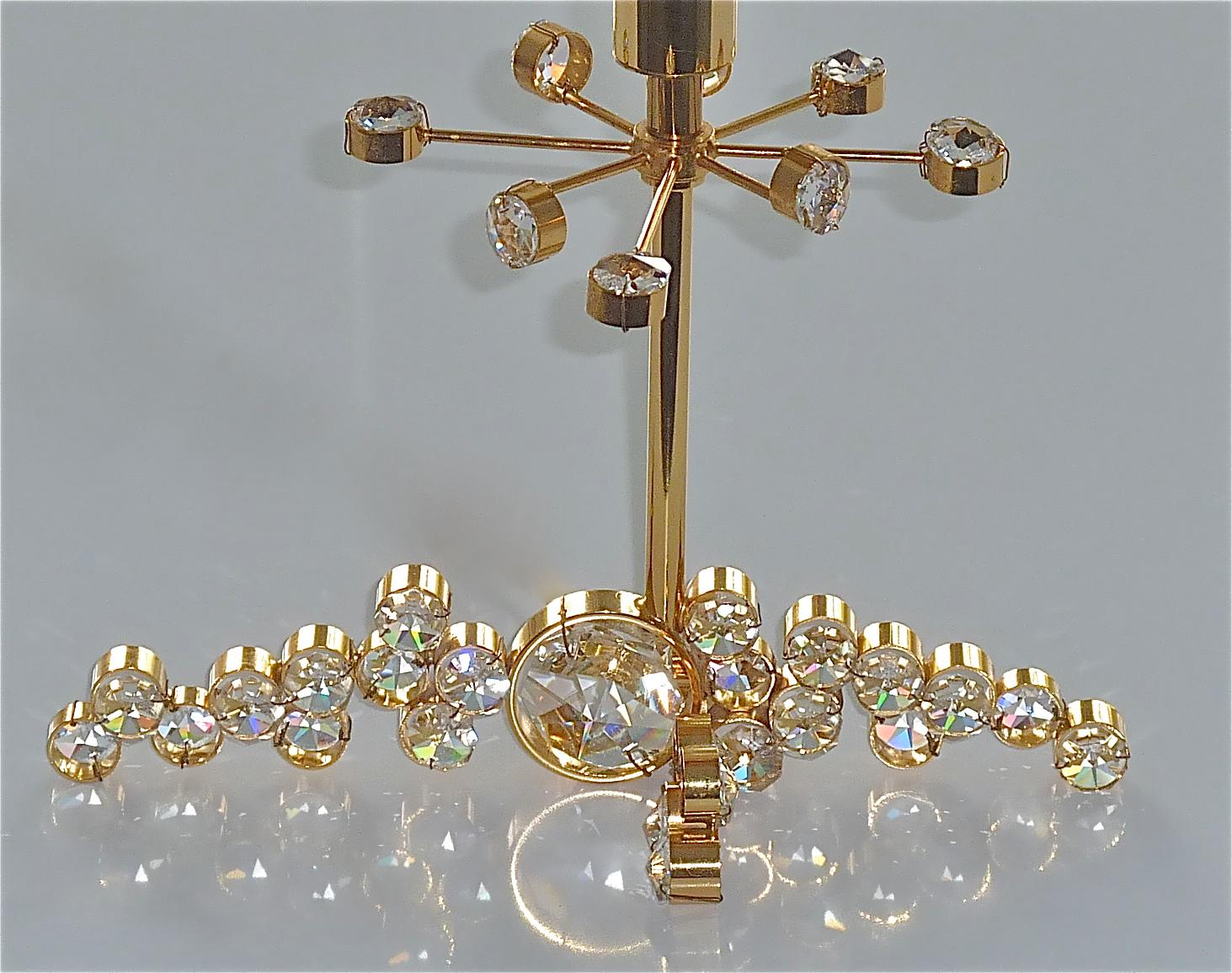 Mid-20th Century Precious Palwa Table Lamp Gilt Brass Faceted Crystal Glass Lobmeyr Style 1950s For Sale