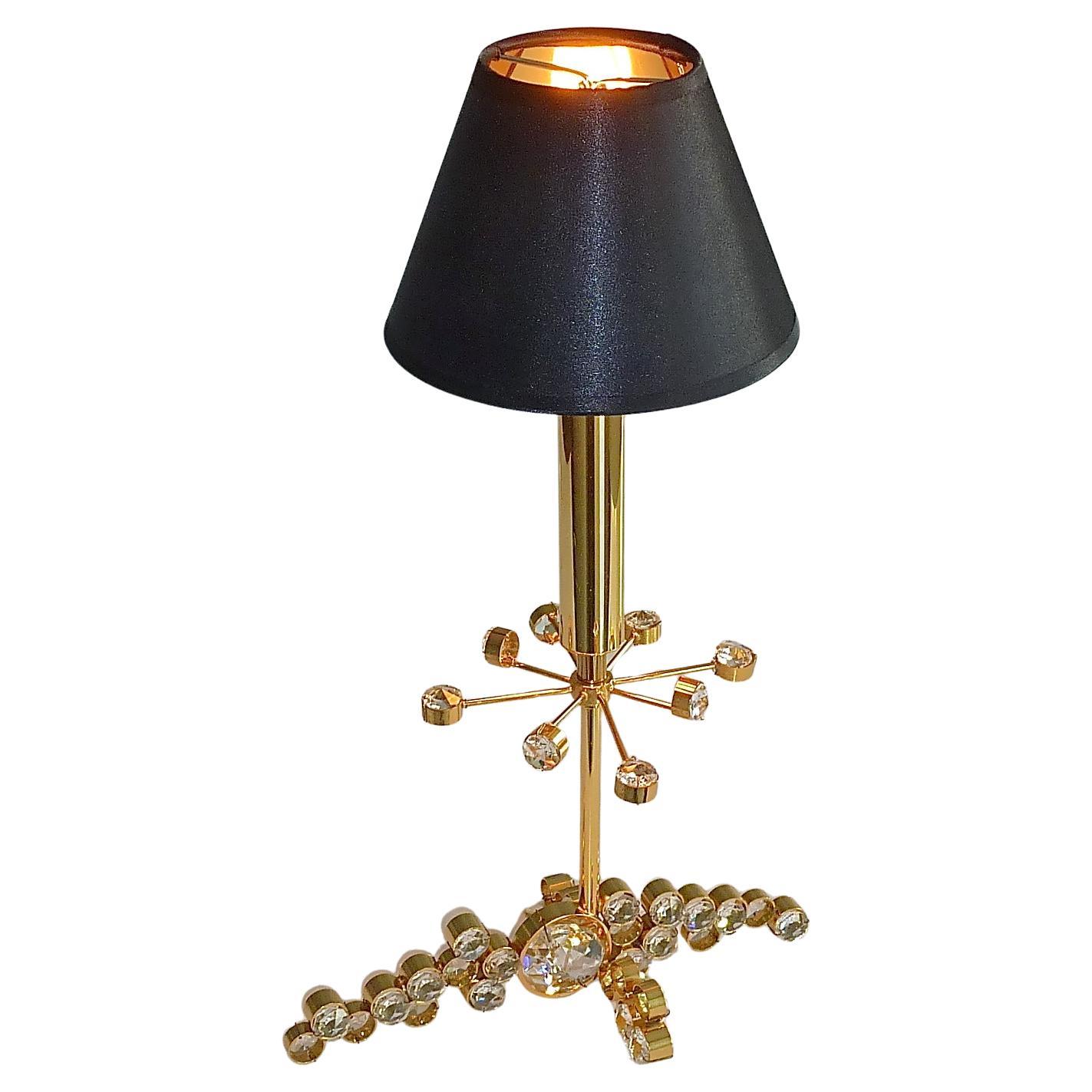 Precious Palwa Table Lamp Gilt Brass Faceted Crystal Glass Lobmeyr Style 1950s For Sale