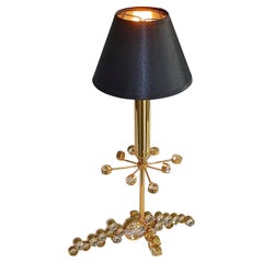 Retro Precious Palwa Table Lamp Gilt Brass Faceted Crystal Glass Lobmeyr Style 1950s