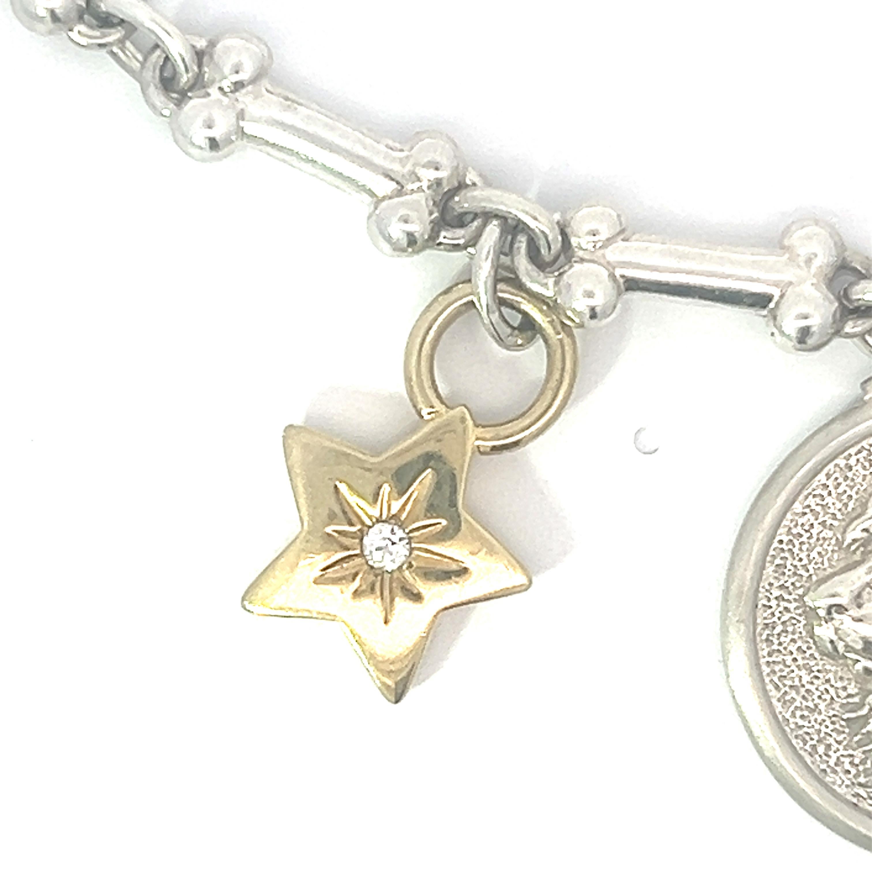 Round Cut Precious Paws Collection Sterling Silver Gold Diamond Star Dog Coin Bone Collar For Sale