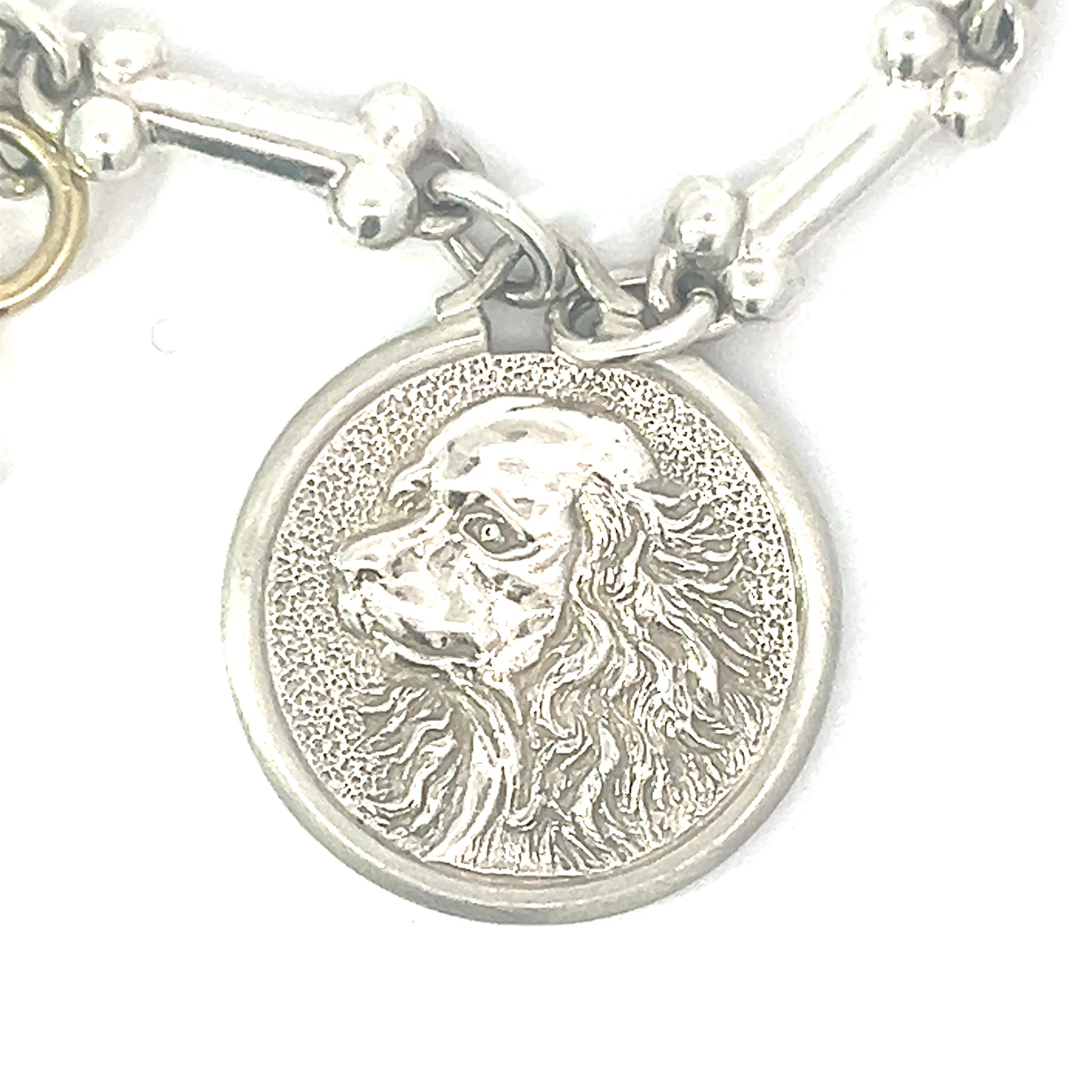 Precious Paws Collection Sterling Silver Gold Diamond Star Dog Coin Bone Collar In New Condition For Sale In New York, NY