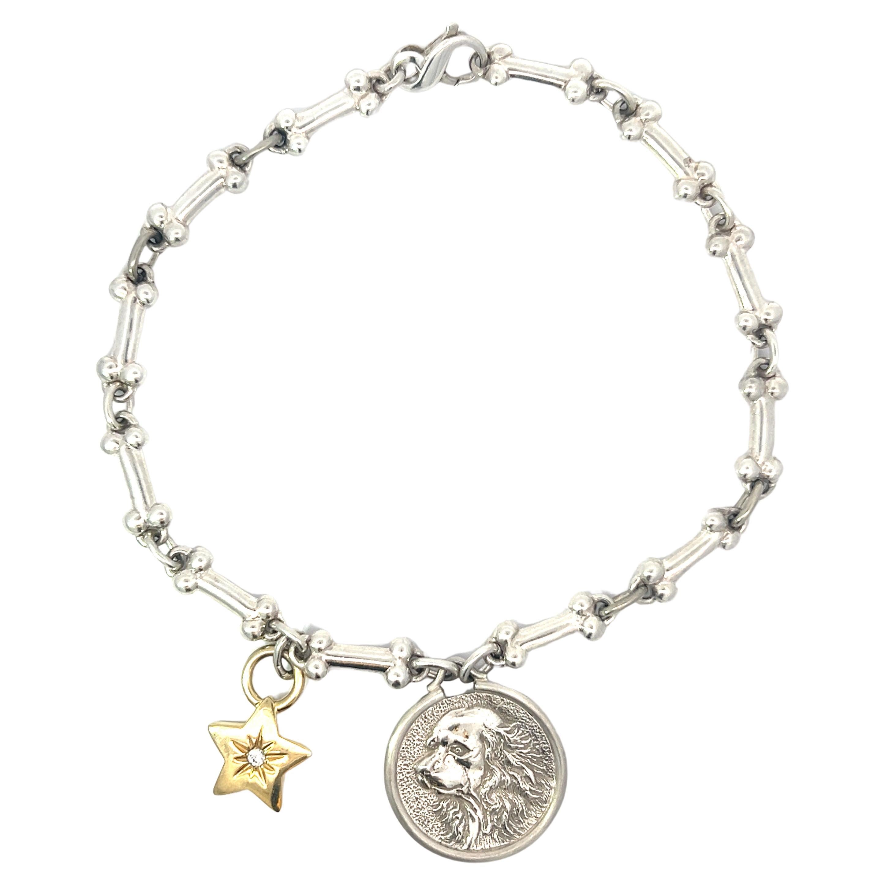 Precious Paws Collection Sterling Silver Gold Diamond Star Dog Coin Bone Collar For Sale
