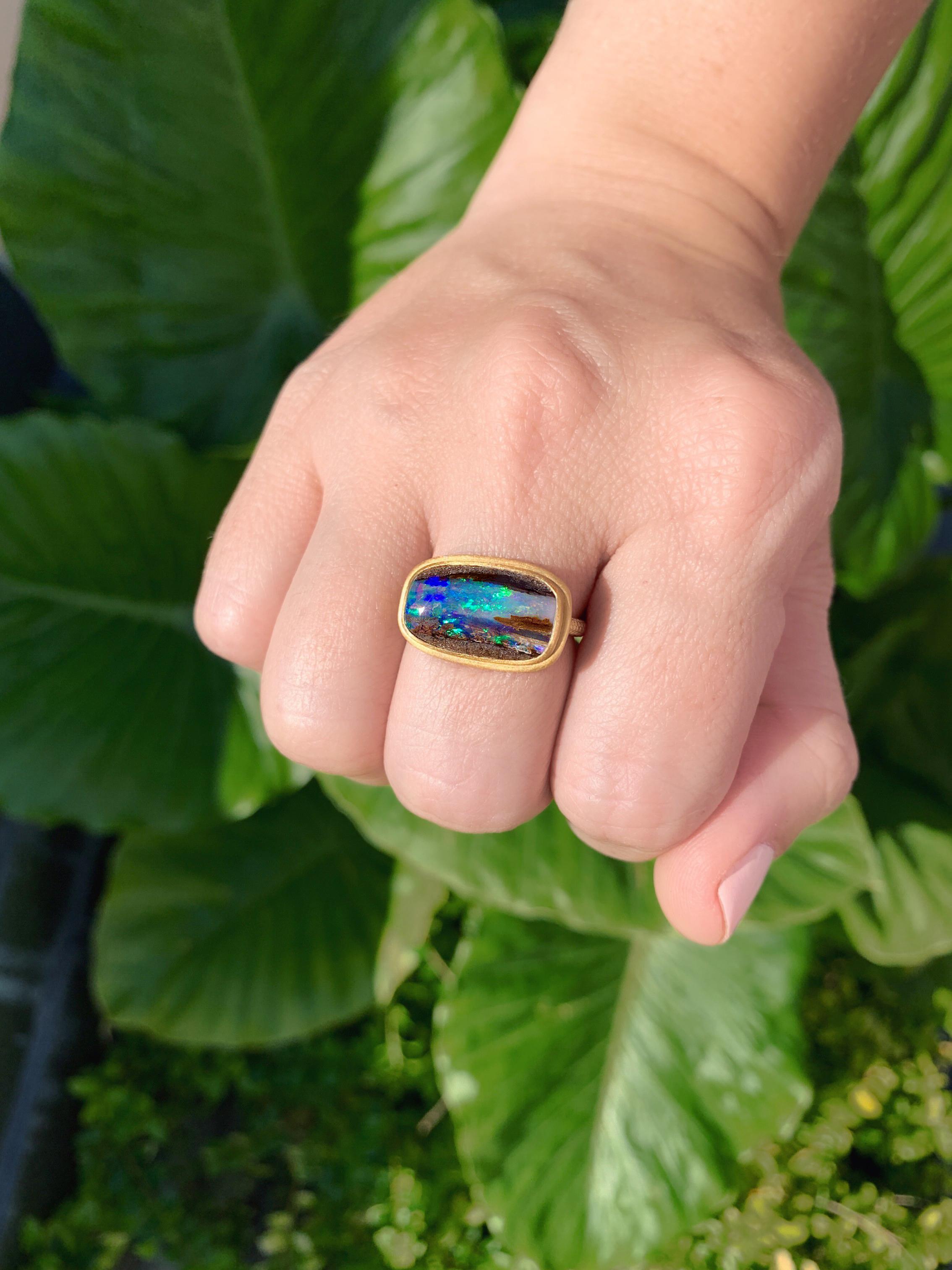 Artisan Precious Picture Opal 22K Gold Handmade One of a Kind Ring, Talkative, 2022 For Sale