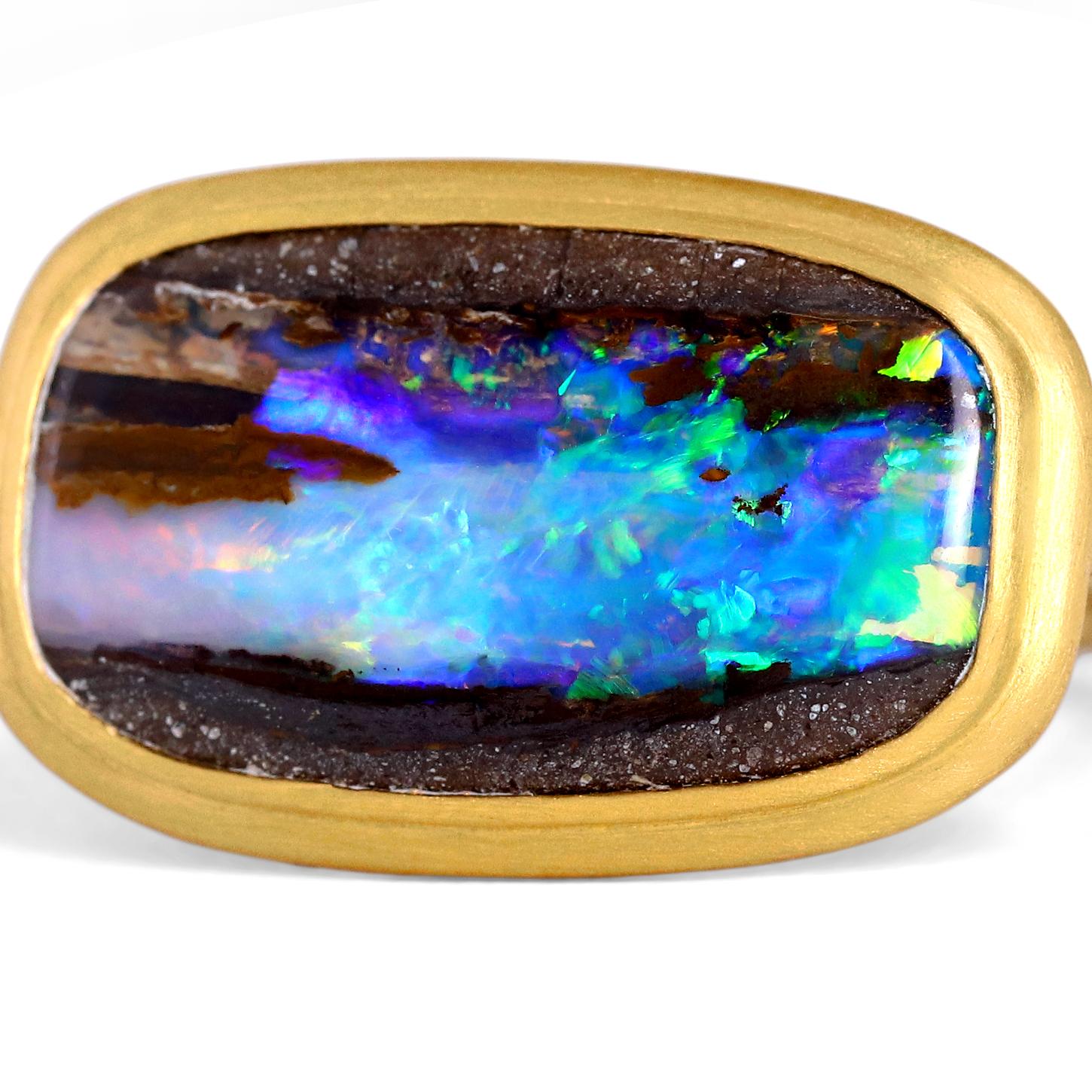 Cabochon Precious Picture Opal 22K Gold Handmade One of a Kind Ring, Talkative, 2022 For Sale