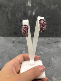 Precious Pink Sapphire White Diamond Spinel 18 Karat White Gold Earrings