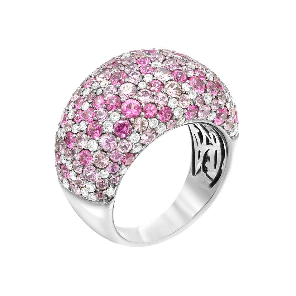 Women's Precious Pink Sapphire White Diamond Spinel 18 Karat White Gold Earrings For Sale