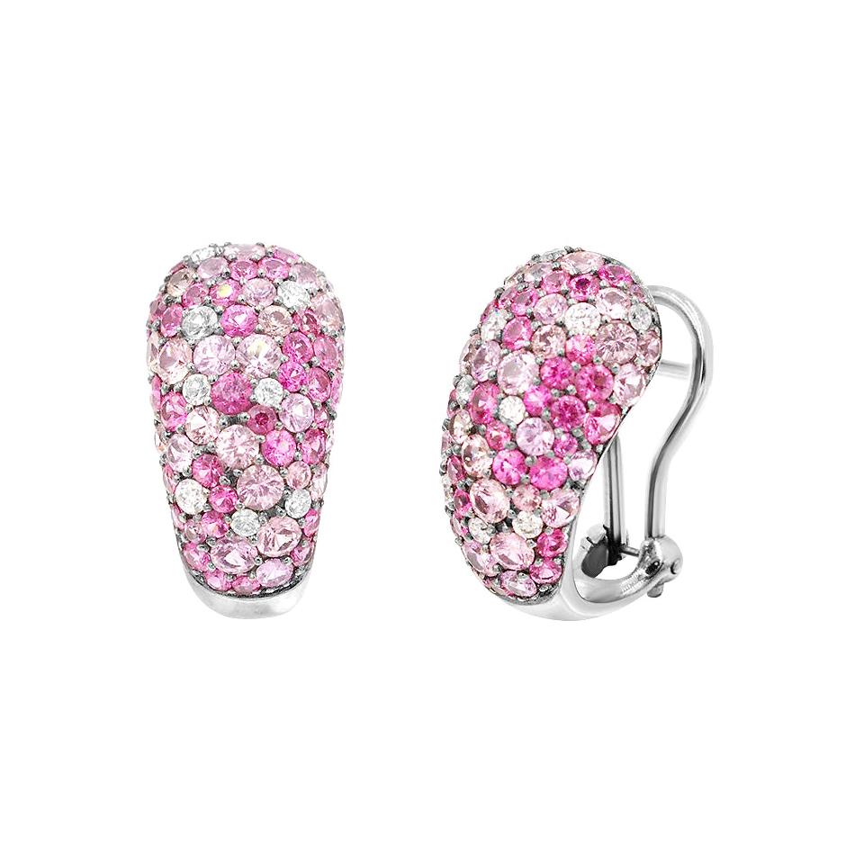Precious Pink Sapphire White Diamond Spinel 18 Karat White Gold Earrings