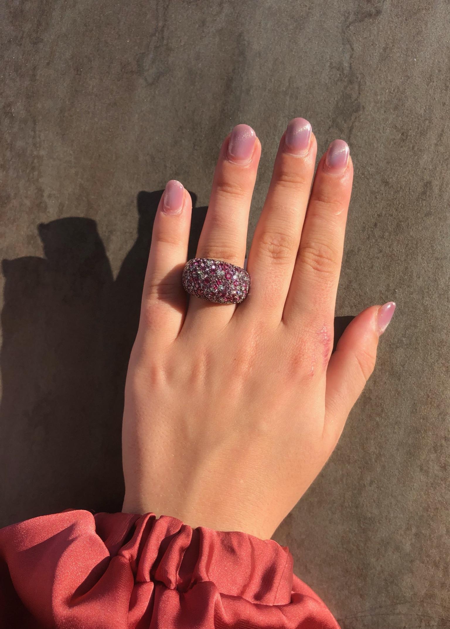 Precious Pink Sapphire White Diamond Spinel 18 Karat White Gold Fashion Ring For Sale 2