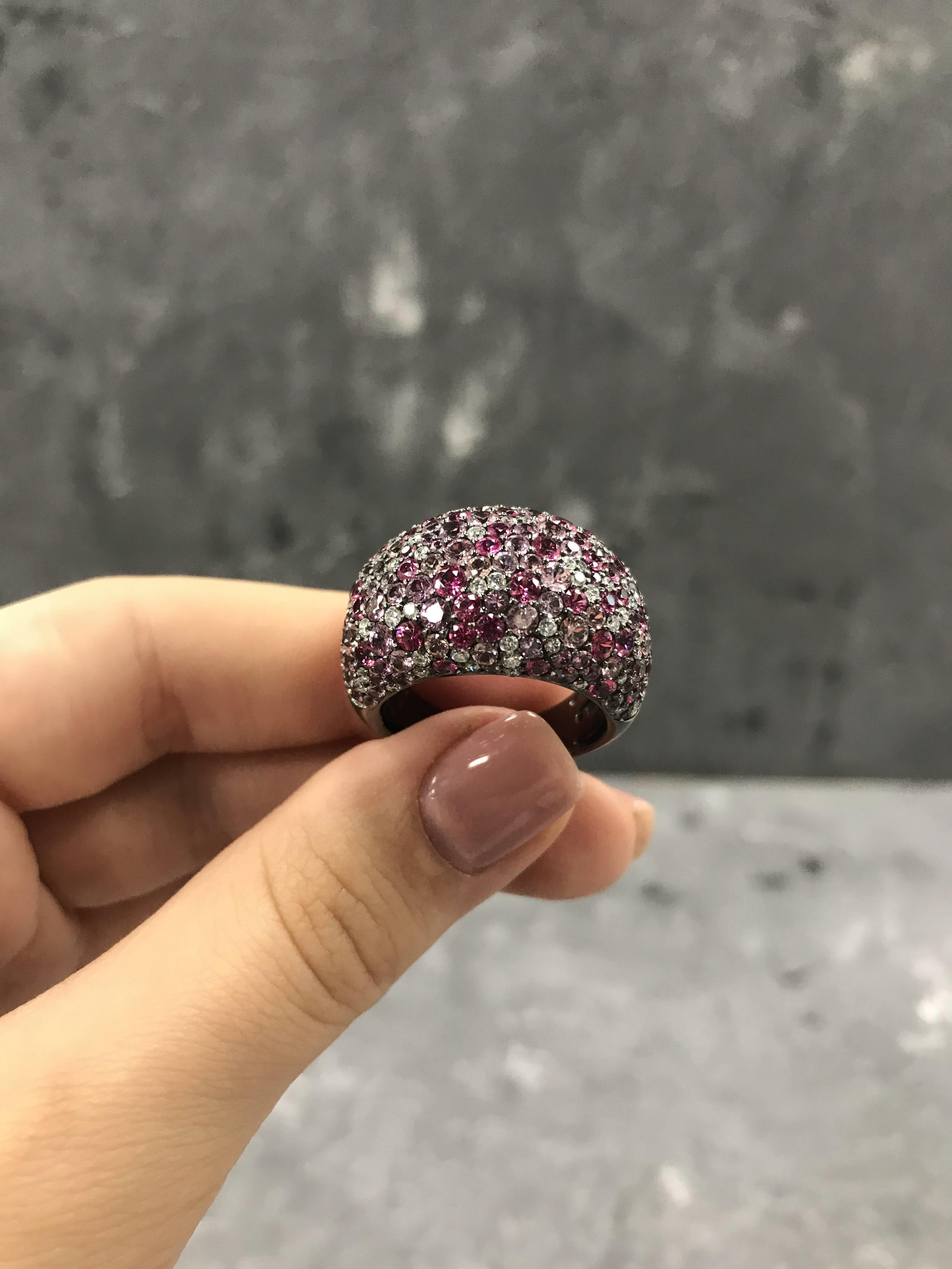 Modern Precious Pink Sapphire White Diamond Spinel 18 Karat White Gold Fashion Ring For Sale
