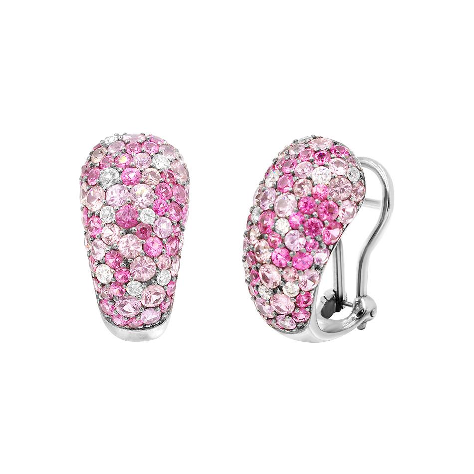 Round Cut Precious Pink Sapphire White Diamond Spinel 18 Karat White Gold Fashion Ring For Sale