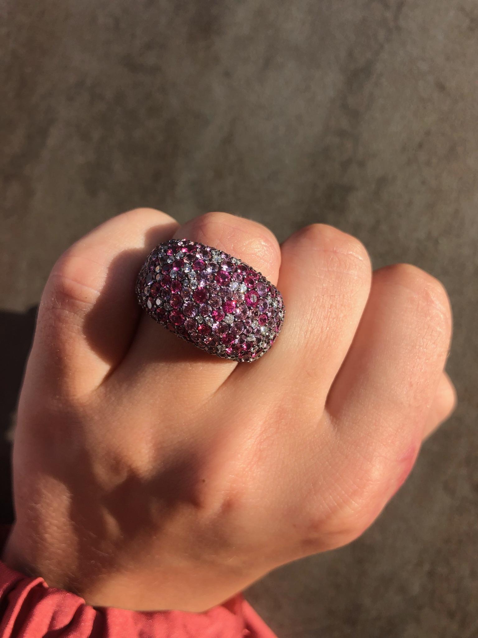 Precious Pink Sapphire White Diamond Spinel 18 Karat White Gold Fashion Ring In New Condition For Sale In Montreux, CH