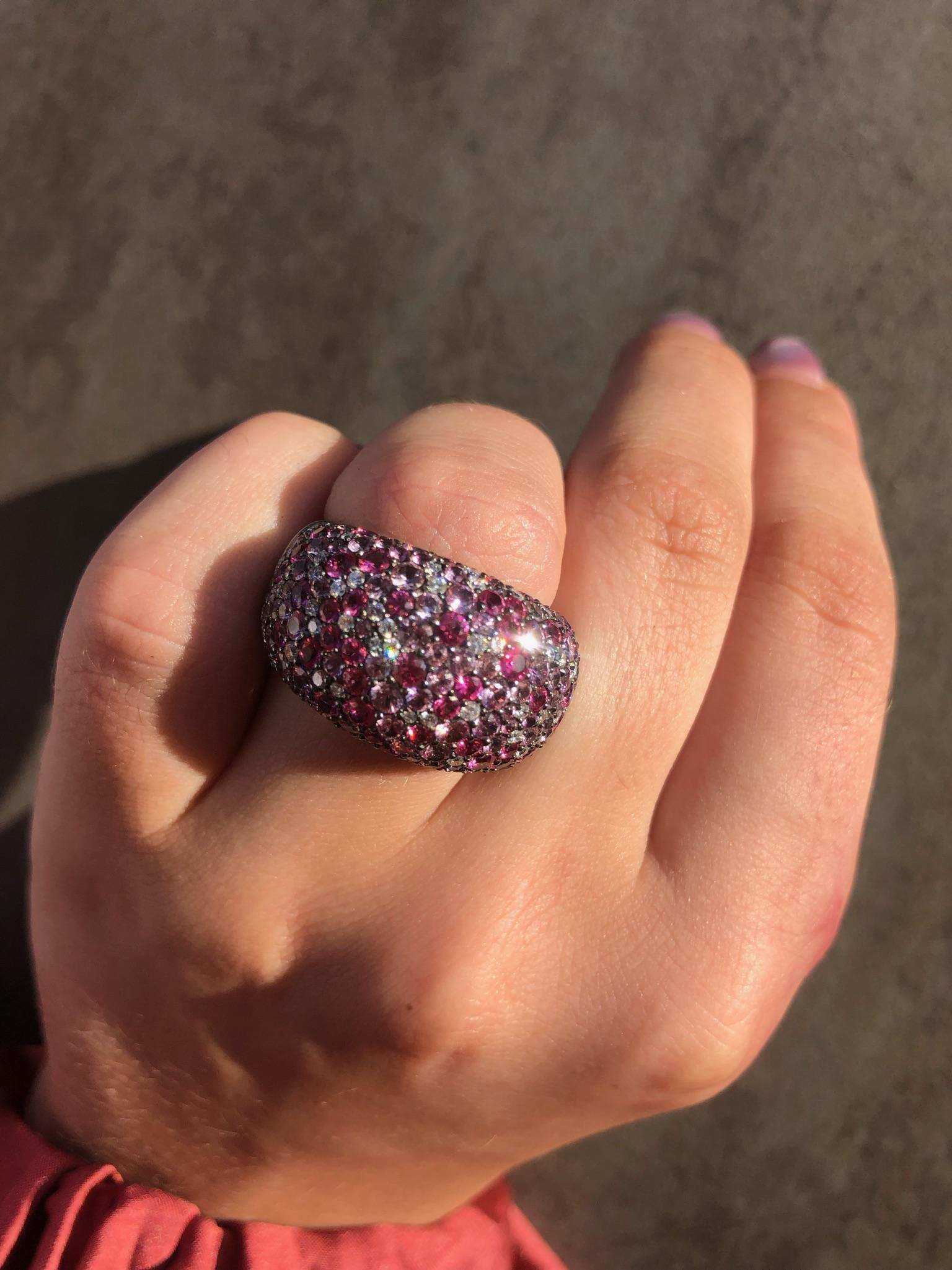 Precious Pink Sapphire White Diamond Spinel 18 Karat White Gold Fashion Ring For Sale 1