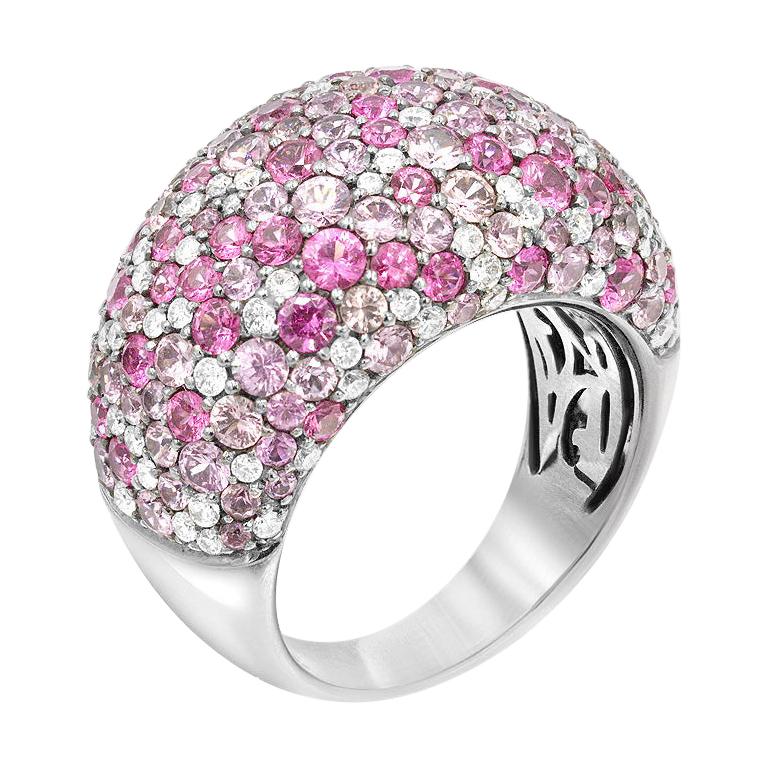 Precious Pink Sapphire White Diamond Spinel 18 Karat White Gold Fashion Ring For Sale