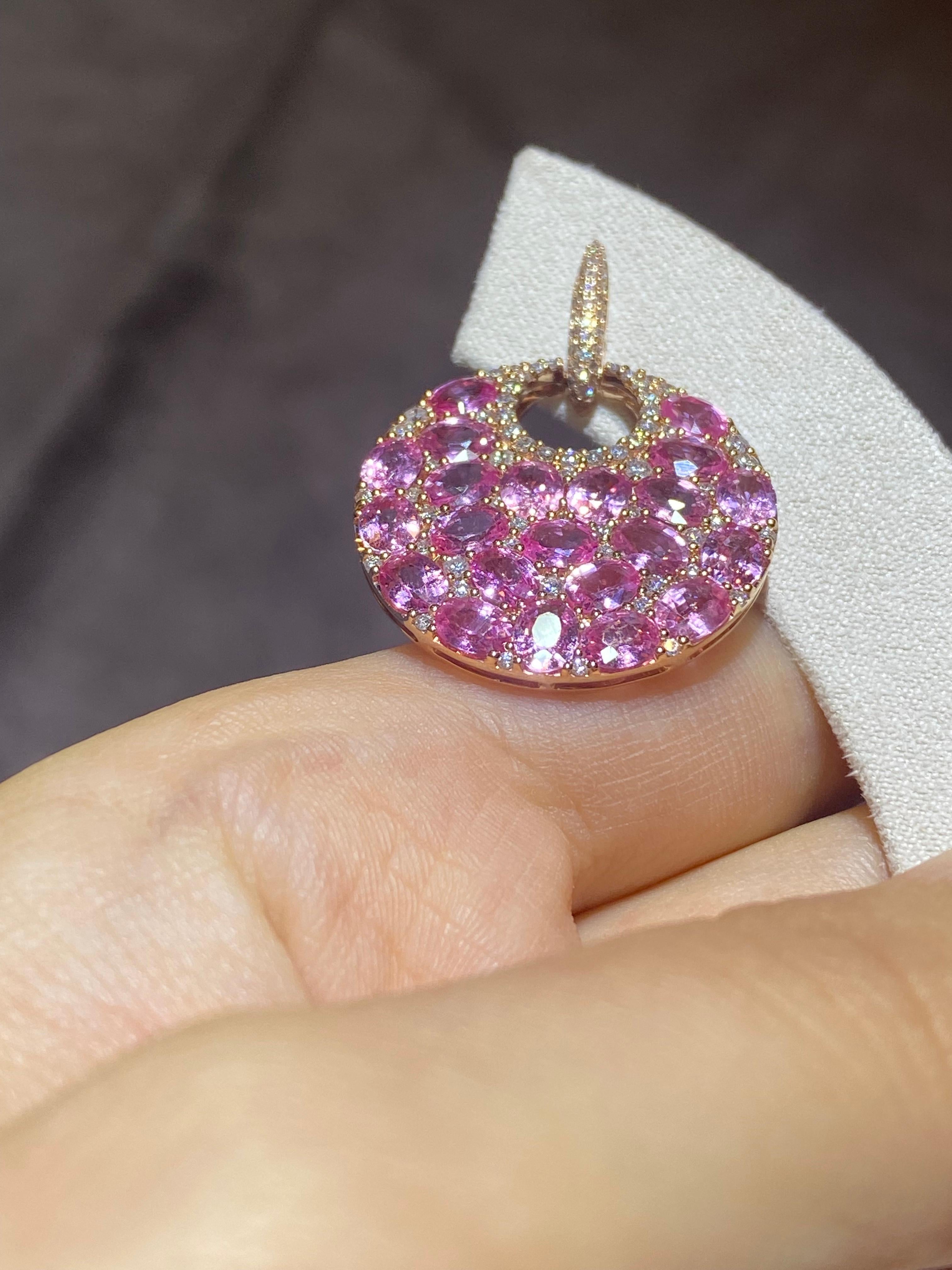Modern Precious Pink Sapphire Yellow 18K Gold Stud Dangle Earrings for Her For Sale