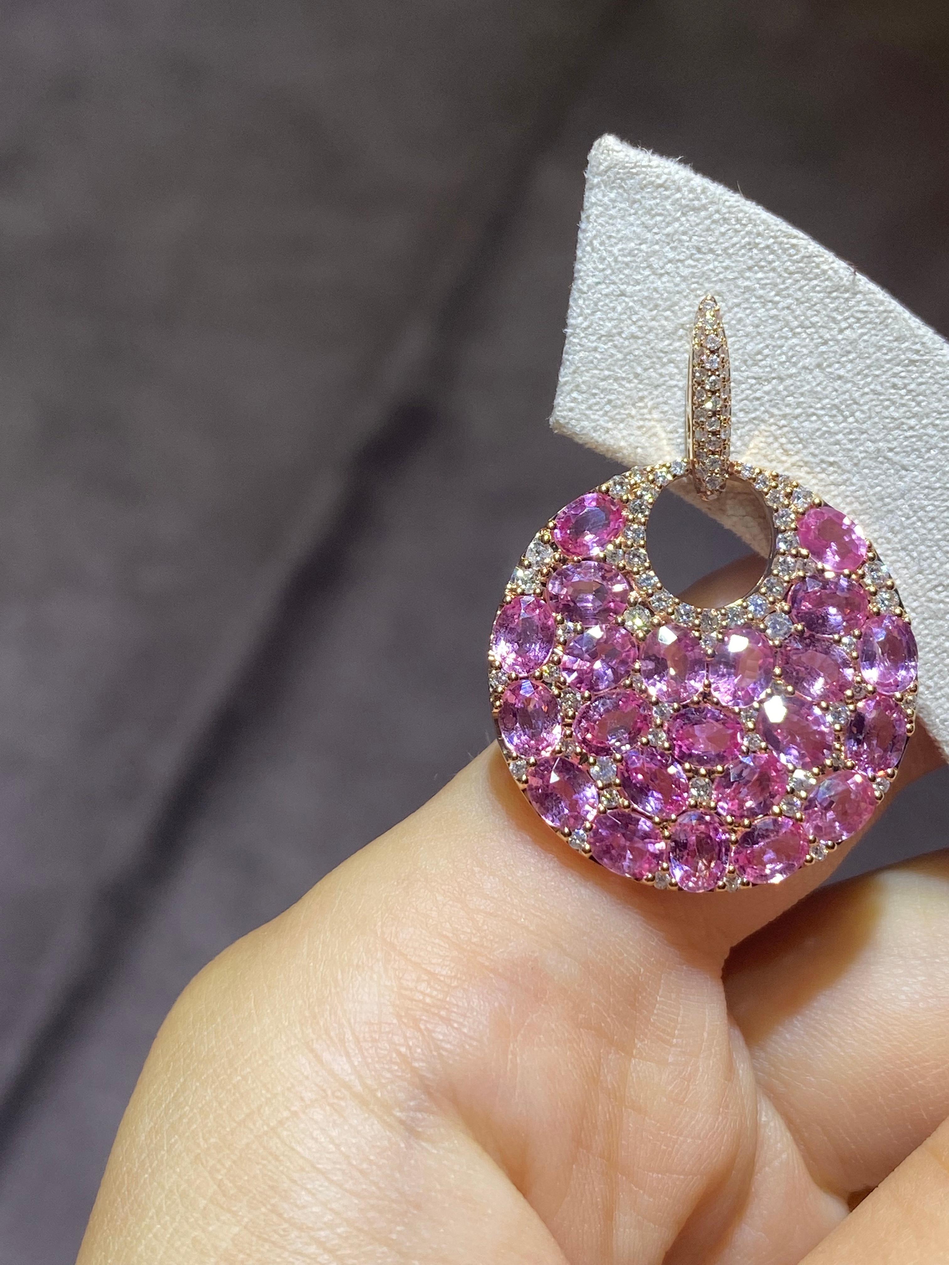 Precious Pink Sapphire Yellow 18K Gold Stud Dangle Earrings for Her In New Condition For Sale In Montreux, CH