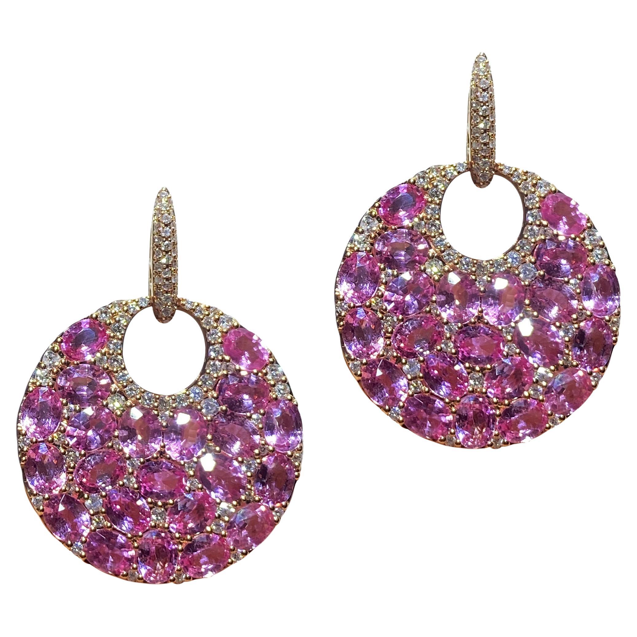 Precious Pink Sapphire Yellow 18K Gold Stud Dangle Earrings for Her For Sale