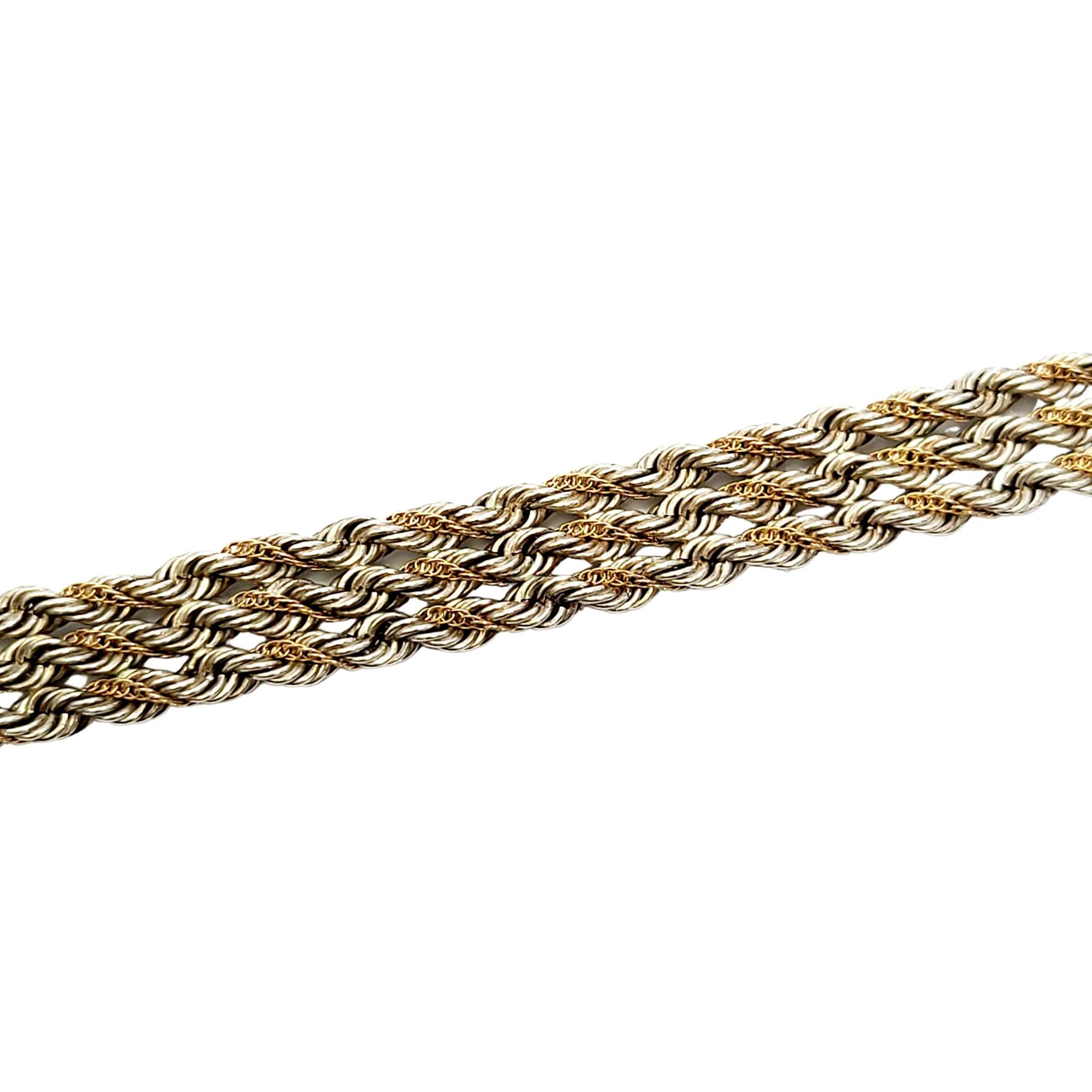 Precious Precious Sterling Silver and 14K Yellow Gold Three Strand Rope Bracelet In Good Condition In Washington Depot, CT