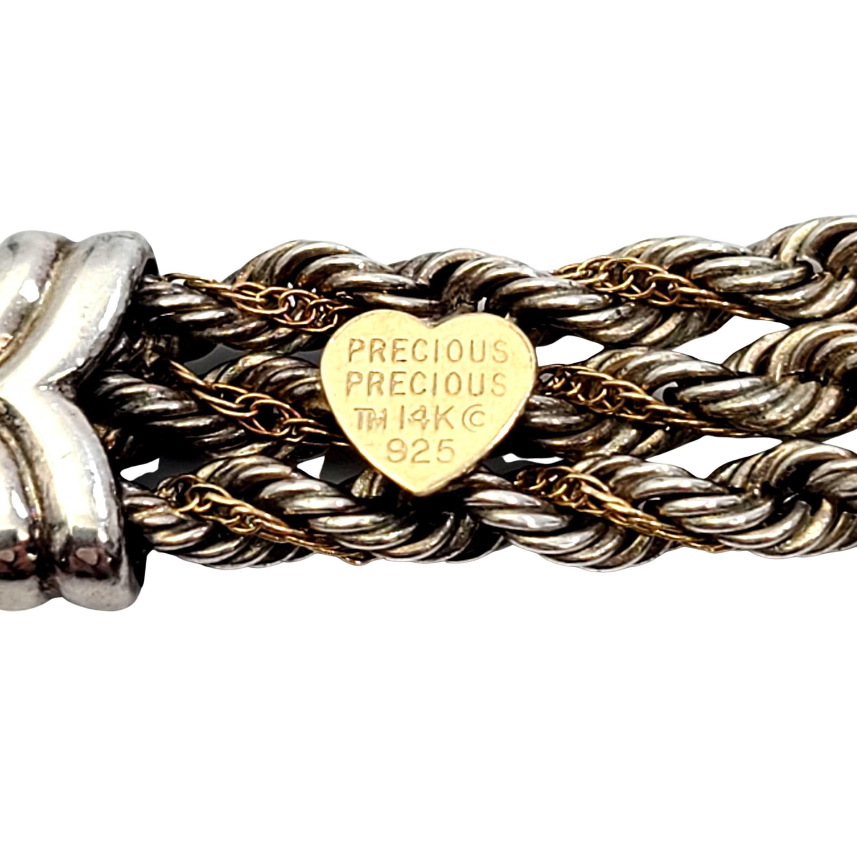 Precious Precious Sterling Silver and 14K Yellow Gold Three Strand Rope Bracelet 2