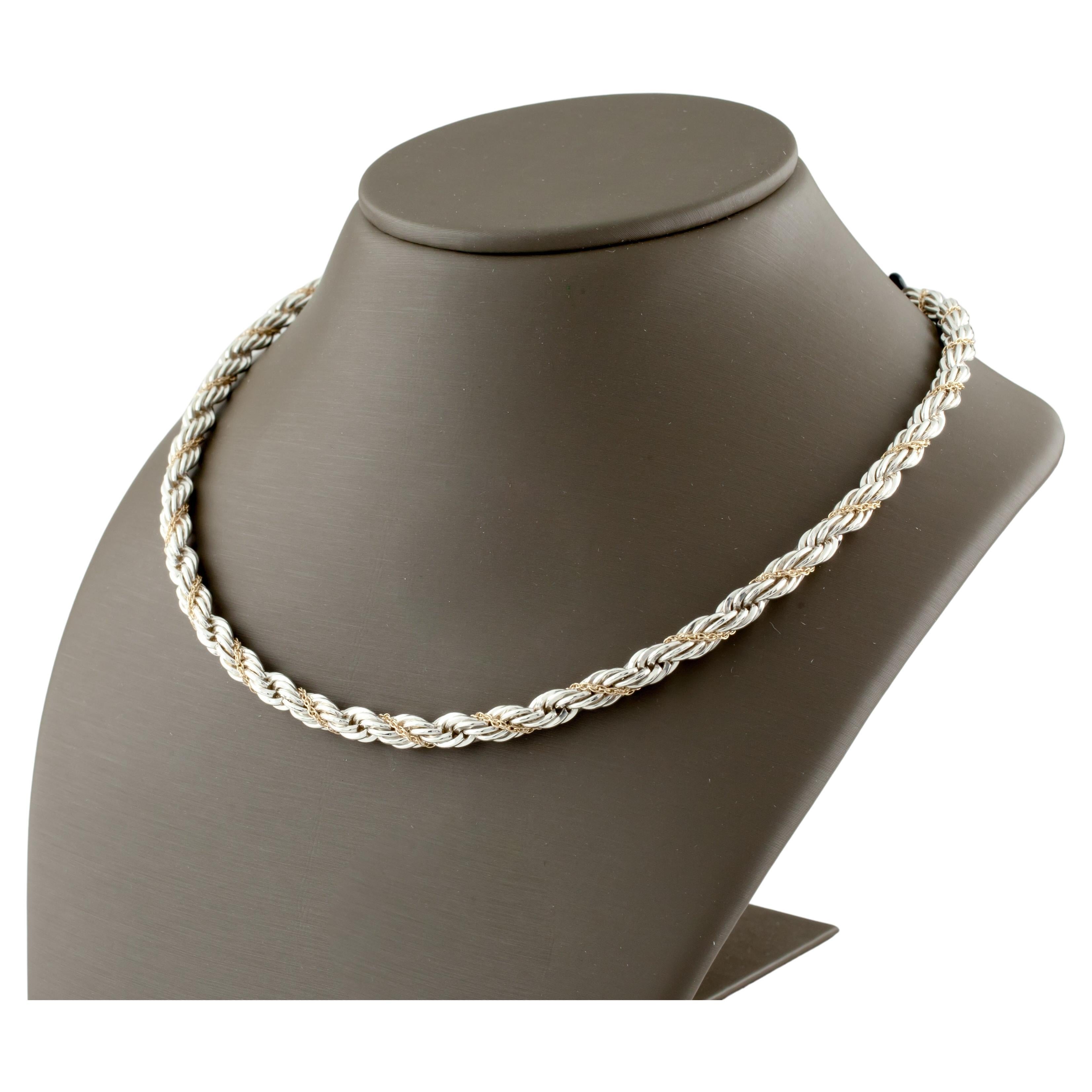 "Precious Precious" Sterling Silver Chain Necklace with 18k Yellow Gold Accent For Sale