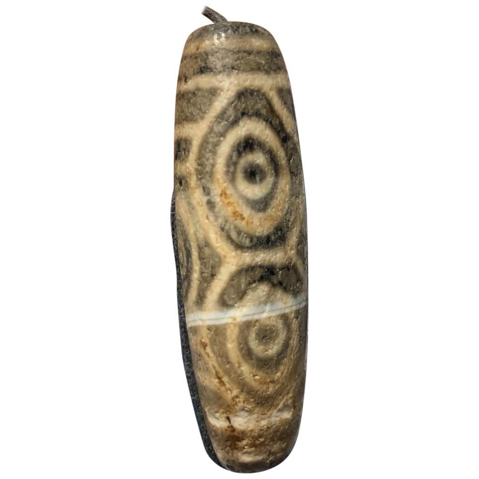 Precious Protective Tibet Antique Six Eye Dzi Bead Amulet Necklace