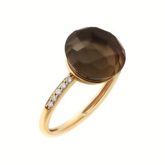 Diamant-Edelquarz-Diamant-Fabelhafter Gelbgoldring aus 18 Karat