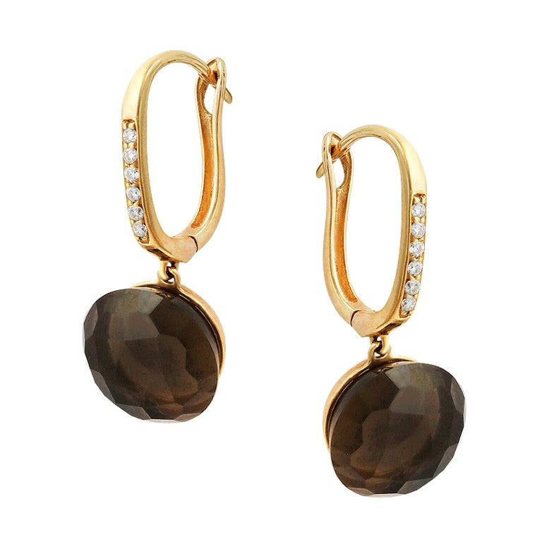 Hydrothermal Olive Quartz 18 Karat Yellow Gold Earrings For Sale at 1stDibs