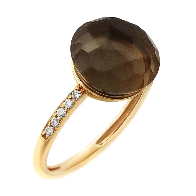 Diamant-Edelquarz-Diamant-Fabelhafter Gelbgoldring aus 18 Karat