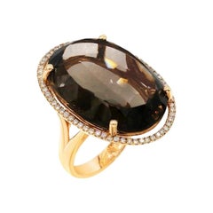 Anillo Amarillo de Oro con Diamantes y Cuarzo Precioso
