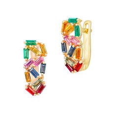 Precious Sapphire Emerald Ring Yellow Gold Cocktail Colorful Ring