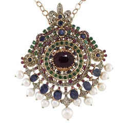 Diamond Pearl Sapphire Ruby Emerald Rose Gold Silver Necklace