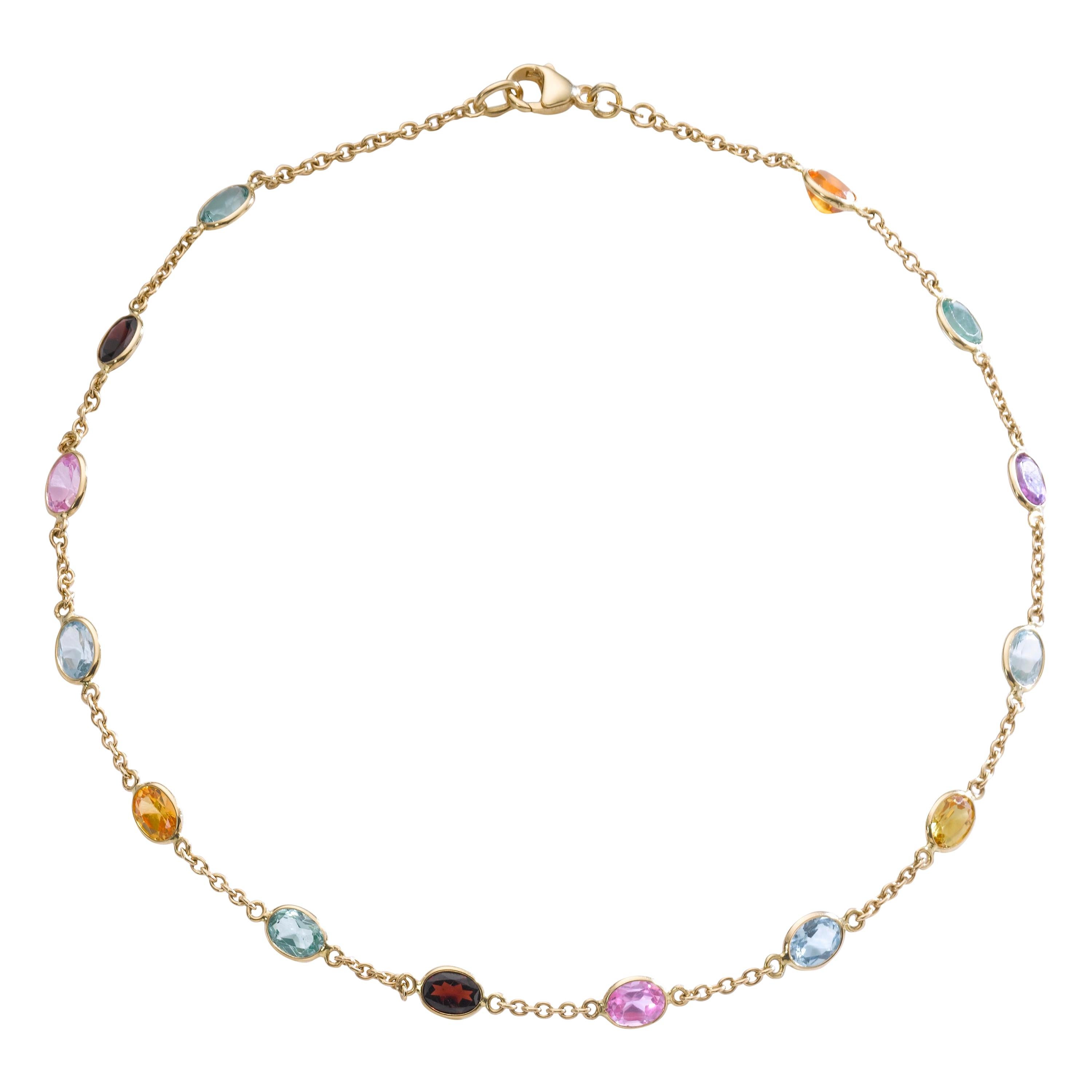 Sapphire Aquamarine Spinel Gold Chain Necklace For Sale