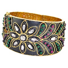 Edelsteine Nieten Ethnic Looking Armband mit Diamanten in 14k Gelbgold mit Diamanten