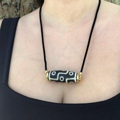 Precious Tibet Antique Dzi Gold Amulet Necklace