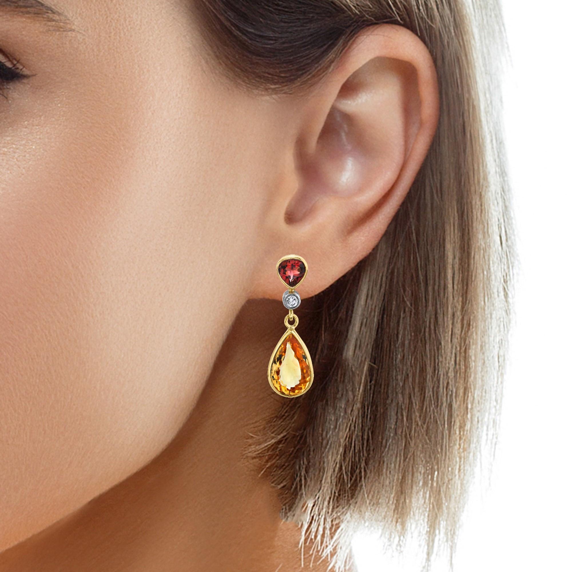 Precious Topaz and Garnet Drop Earrings 18K Yellow Gold, 9.74 Carats Total  For Sale 4