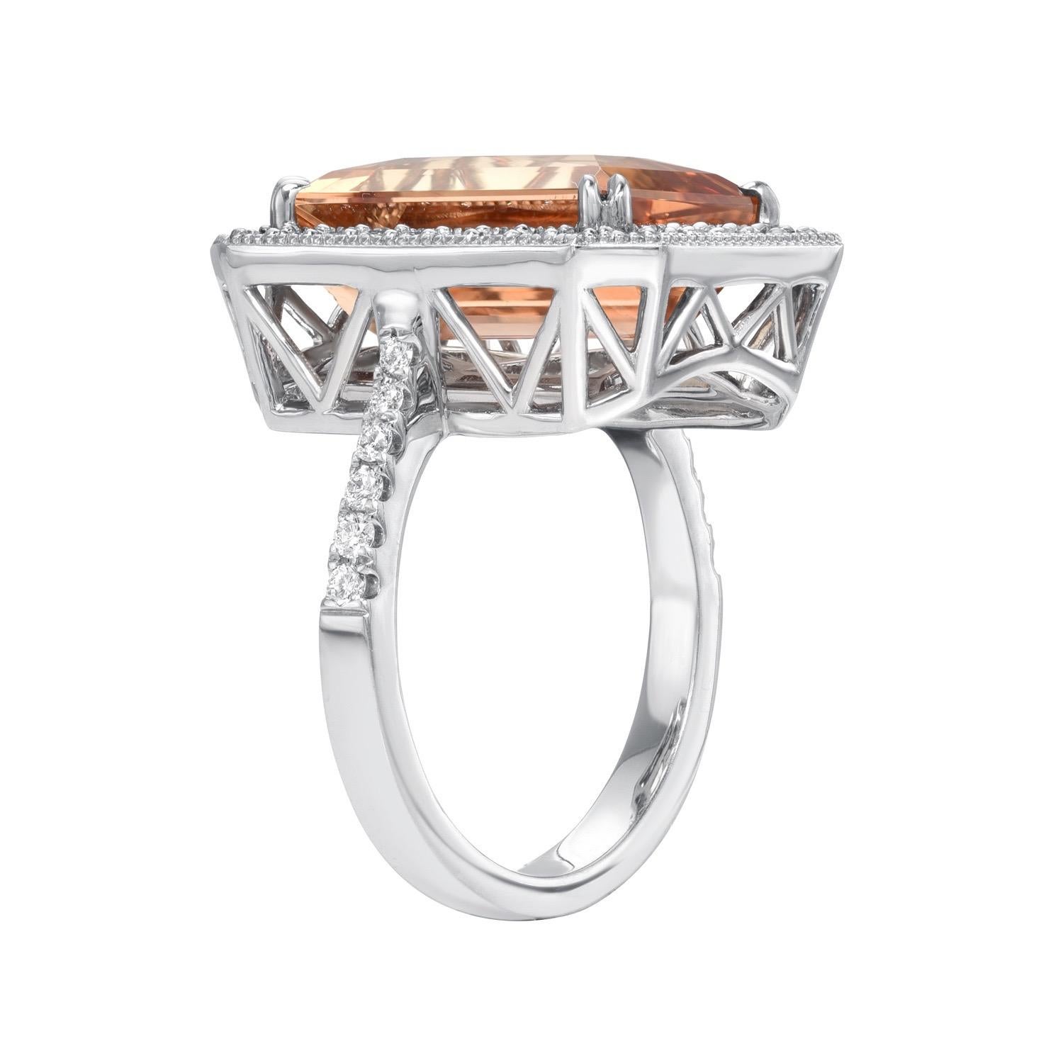 Impressive 8.91 carat Precious Topaz emerald-cut, set in an attractive 0.60 carat total diamond, 18K white gold ring.
Ring size 6.5. Resizing is complimentary upon request.
Returns are accepted and paid by us within 7 days of delivery.

Please