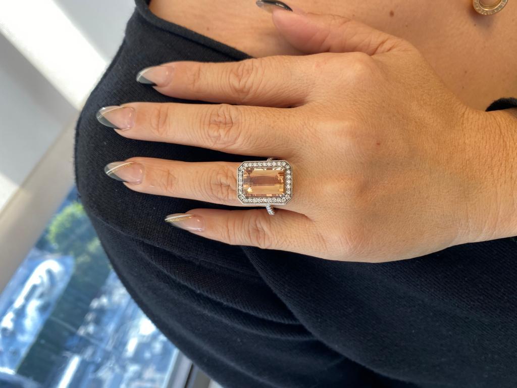 Women's 8.91 Carat Precious Topaz Emerald-Cut Ring – Luxury 18K White Gold with Diamonds For Sale