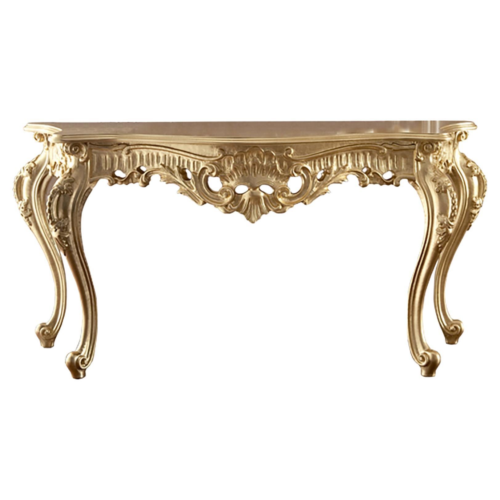 Precious Total Gold Leaf Decorated Console by Modenese Gastone For Sale