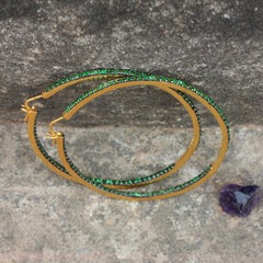 Precious Tsavorite Earrings 925 Sterling Silver Green Hoop Earrings For Sister.