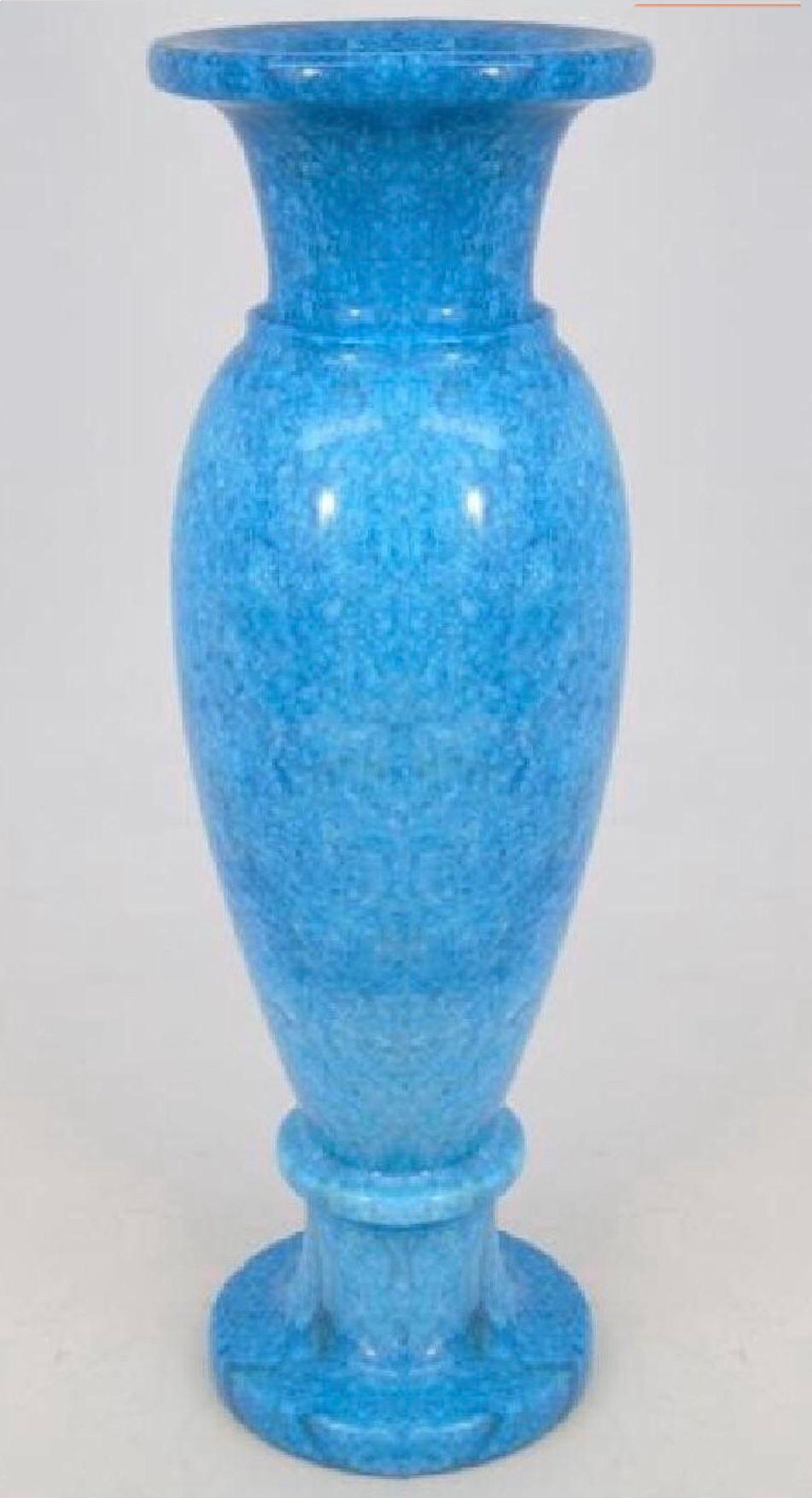 Neoclassical Precious Turquoise Blue Stone Hand-Carved Post Modern Vase, Wide Foot & Lip