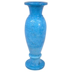 Precious Turquoise Blue Stone Hand-Carved Post Modern Vase, Wide Foot & Lip