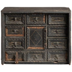 Precious Untouched Ebonized Walnut and Bone Coin Cabinet Very Rare, Italy