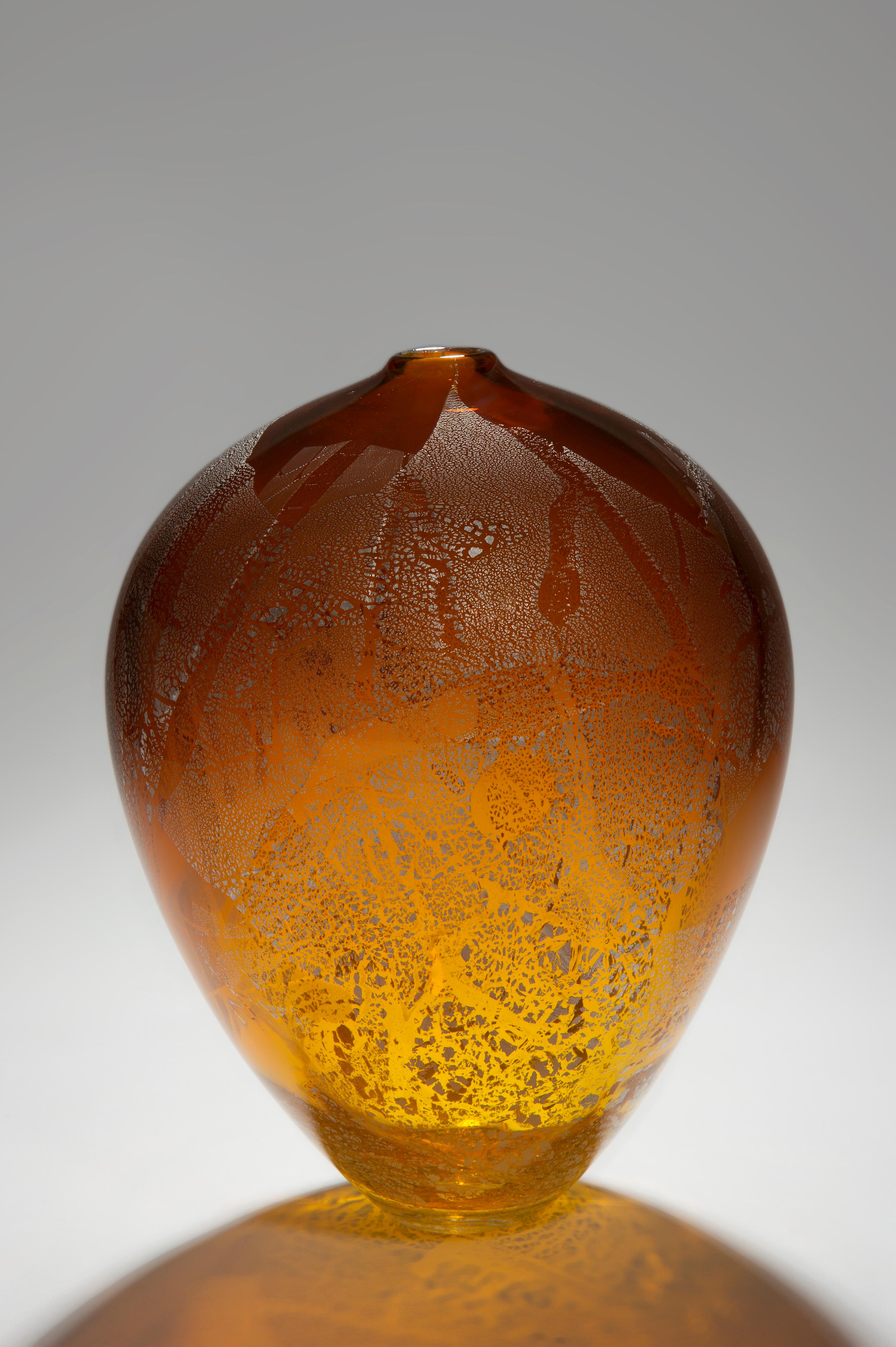 Art Glass Precious Vase in Amber, a unique vase with silver leaf by Cathryn Shilling