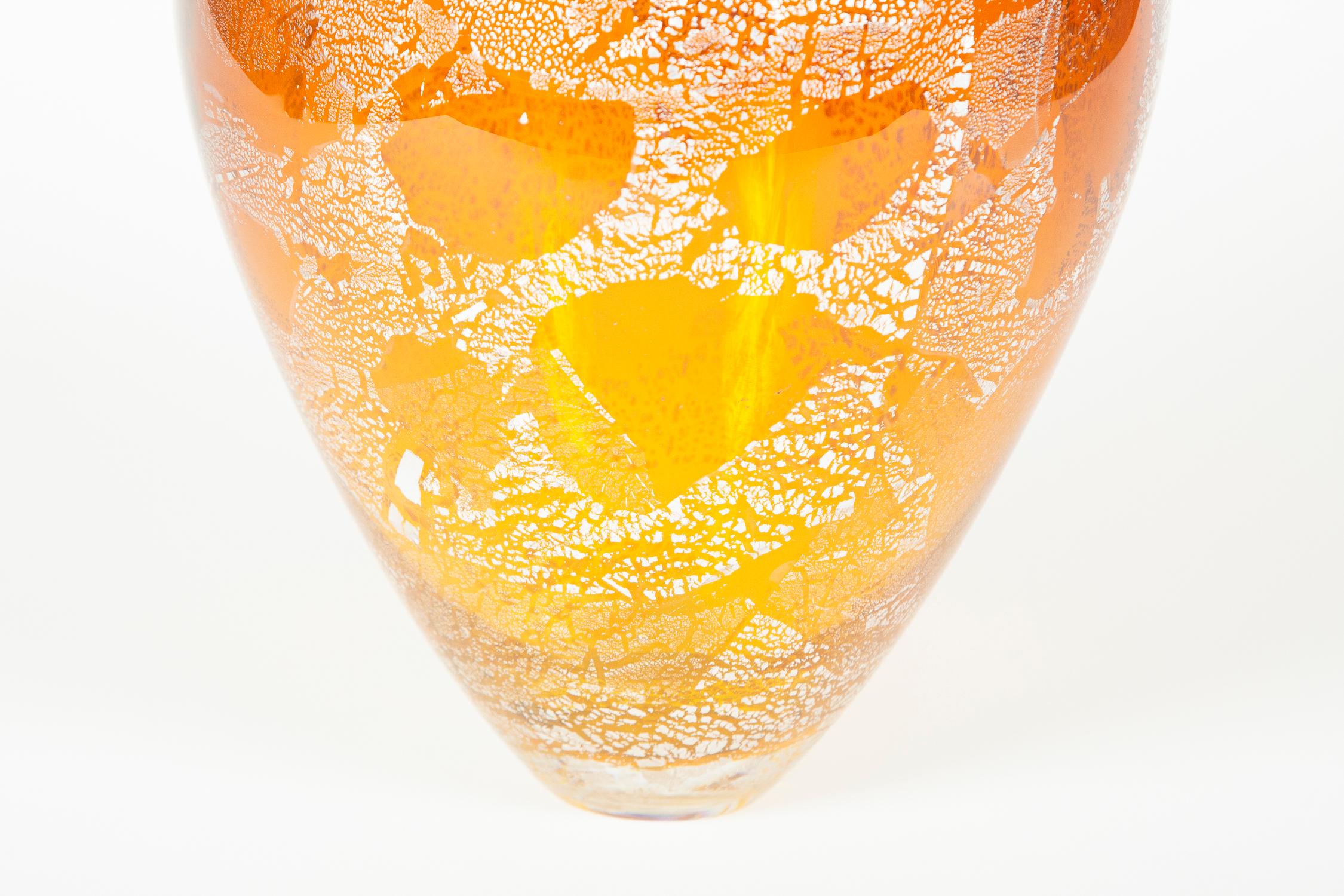 Precious Vase in Amber, a unique vase with silver leaf by Cathryn Shilling In New Condition In London, GB