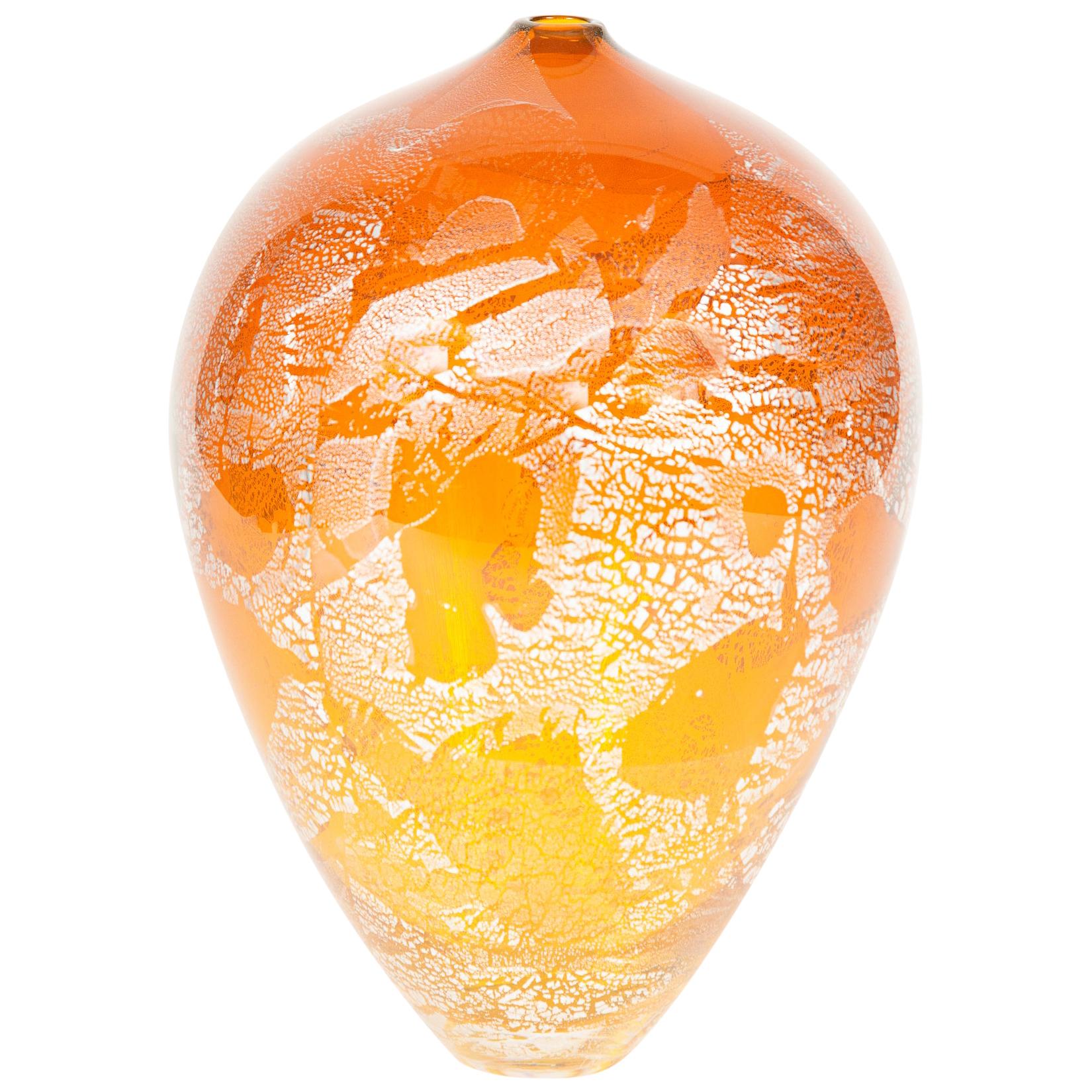 Precious Vase in Amber, a unique vase with silver leaf by Cathryn Shilling